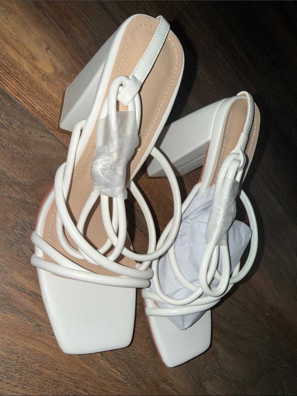 SHEIN White Strappy Square-Toe Block Heels